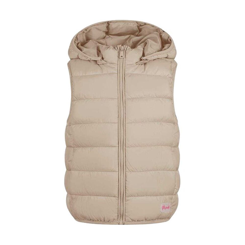 Minoti Girls Quilted Detachable Hood Vest / Sand